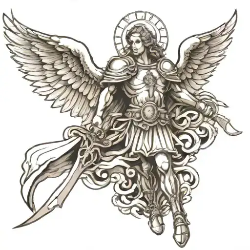 large saint michael tattoo black realism style tattoo tattoo design idea