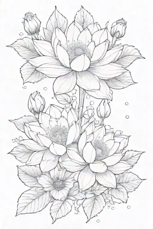 I want the quote “may the flowers remind us why the rain was so necessary” with lotus’s and roses  tattoo design idea