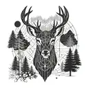 Forest blackout symmetrical geometric  deer face tattoo design idea