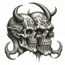 Devil, skulls facing each other tattoo design idea
