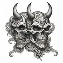 Devil, skulls facing each other tattoo design idea