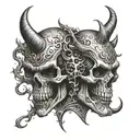 Devil, skulls facing each other tattoo design idea