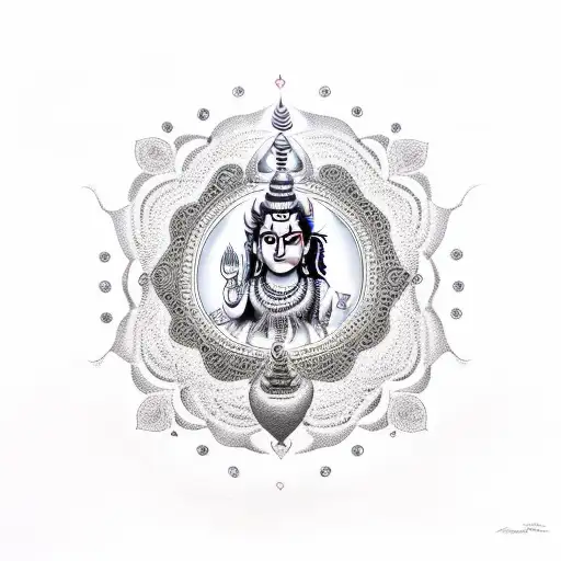 lord shiva's trudent with rudrashka beads and maha mritunjay mantra  tattoo design idea