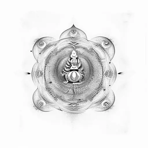 lord shiva's trudent with rudrashka beads and maha mritunjay mantra  tattoo design idea