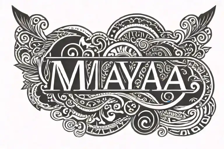 arm band tattoo with the name Maya written in it sits a cardinal tattoo design idea