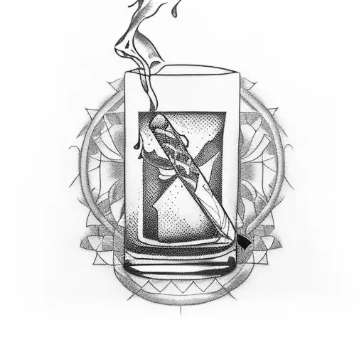 cigar and glass of whiskey tattoo design idea