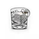 cigar and glass of whiskey tattoo design idea