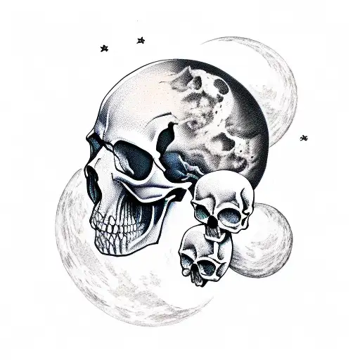 skull with moon tattoo design idea