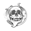 skull with moon tattoo design idea