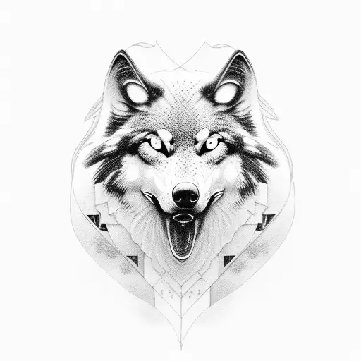 Raven wolf blackwork nordic tattoo design idea