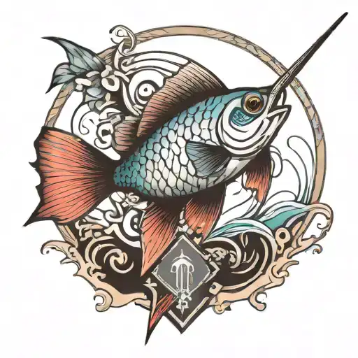flying fish spear going tattoo design idea