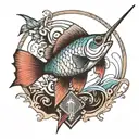 flying fish spear going tattoo design idea