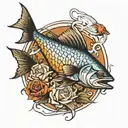 flying fish spear going tattoo design idea