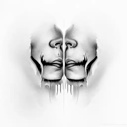 A hauntingly beautiful portrait of a face split into two halves, one serene and the other tormented tattoo design idea