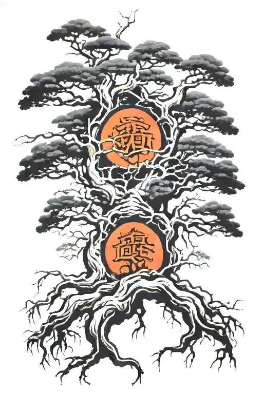 upside down trees with roots reaching deep tattoo design idea