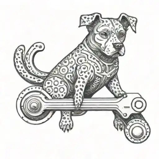 Sobriety-themed tattoo of a dog holding a wrench, symbolizing overcoming challenges tattoo design idea