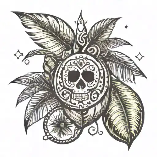 the name of Hina and her birthday 15.11.2021 in a coconut tree tattoo design idea