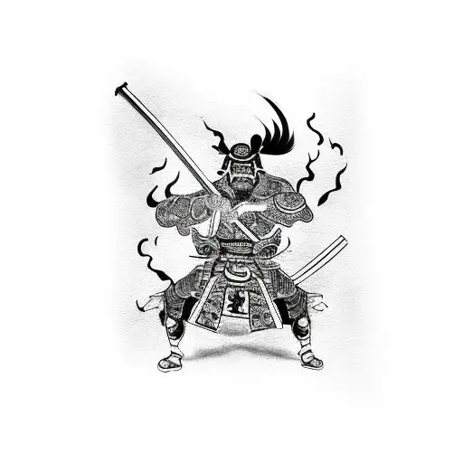 small black and white tricep japanese samurai sword with flames  tattoo design idea