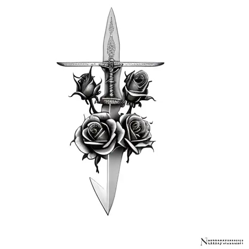 a sword and roses tattoo design idea