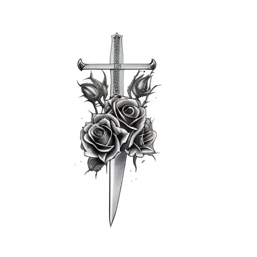 a sword and roses tattoo design idea