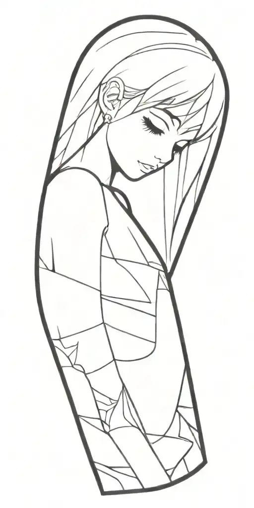 anime girl with black hair in dress tattoo design idea
