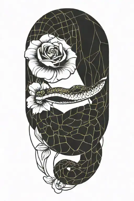 snake in flowers tattoo design idea