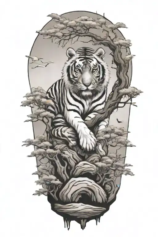 tiger and bonsai tree tattoo design idea