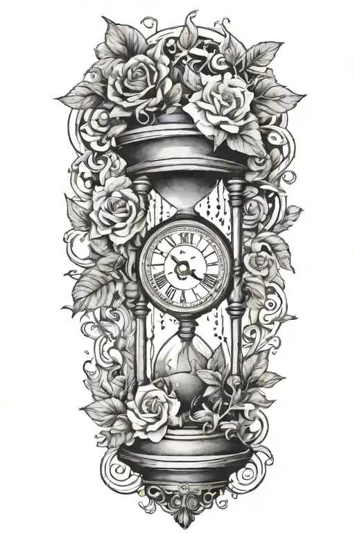 snske trapped in an hourglass with leaves and flowers tattoo design idea