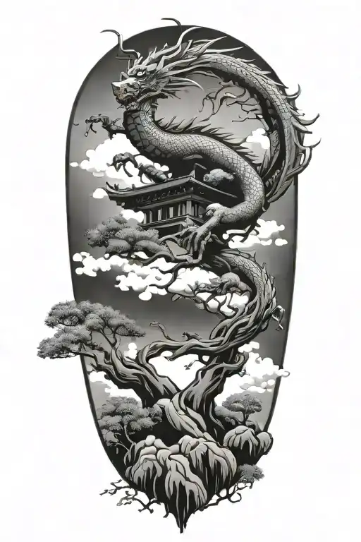 dragon and bonsai tree tattoo design idea