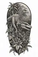 velociraptor and rainforest trees tattoo design idea