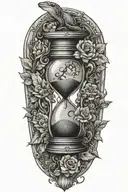 snake trapped in an hourglass with leaves and flowers tattoo design idea