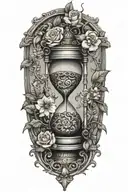 snake trapped in an hourglass with leaves and flowers tattoo design idea