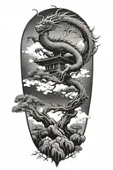 dragon and bonsai tree tattoo design idea