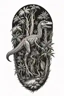 velociraptor and rainforest trees tattoo design idea