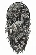 velociraptor and rainforest trees tattoo design idea