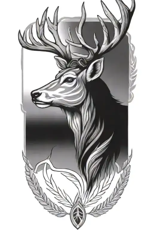 deer head as a native american hairddress yacqui tattoo design idea