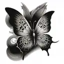 a mask split in half butterfly tattoo design idea