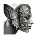 a mask split in half butterfly tattoo design idea
