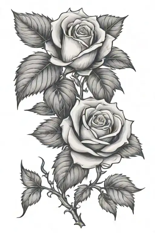 simplistic scots rose with leaves along the stem tattoo design idea