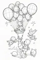 little prince flying holding onto birds next to winnie the pooh flying holding onto a balloon  tattoo design idea