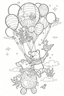little prince flying holding onto birds next to winnie the pooh flying holding onto a balloon  tattoo design idea