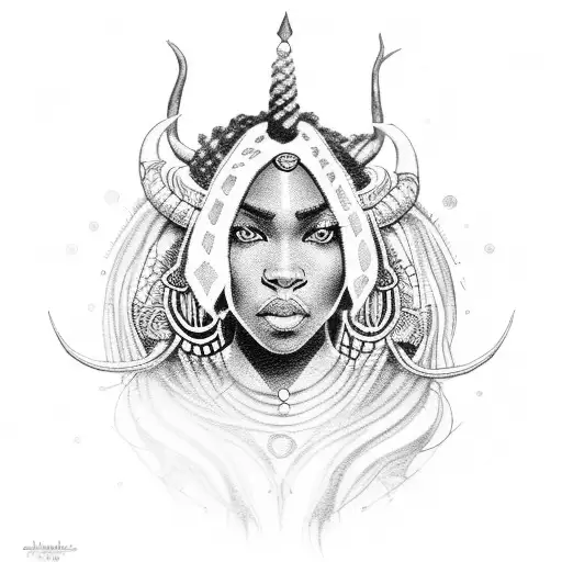 Black Female Shaman with bull tattoo design idea
