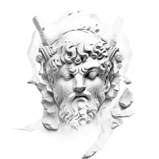 cracked Ancient Greek statue tattoo design idea