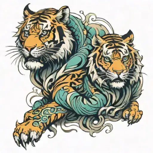 tiger and dragon wrapped tattoo design idea