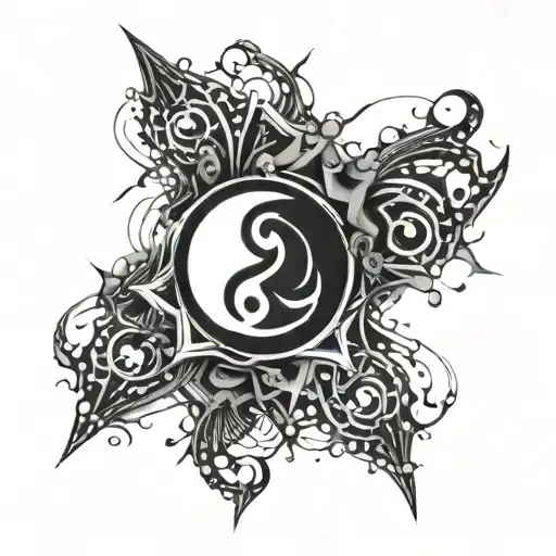 An abstract representation of Obiettivo as a symbol of inspiration, in a blackwork style tattoo tattoo design idea