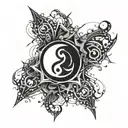 An abstract representation of Obiettivo as a symbol of inspiration, in a blackwork style tattoo tattoo design idea