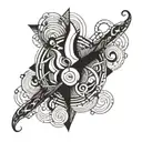 An abstract representation of Obiettivo as a symbol of inspiration, in a blackwork style tattoo tattoo design idea