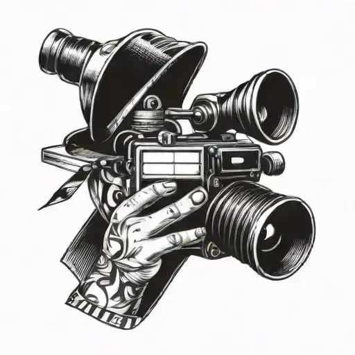 cameraman, sheets, clapperboard, film roll tattoo design idea