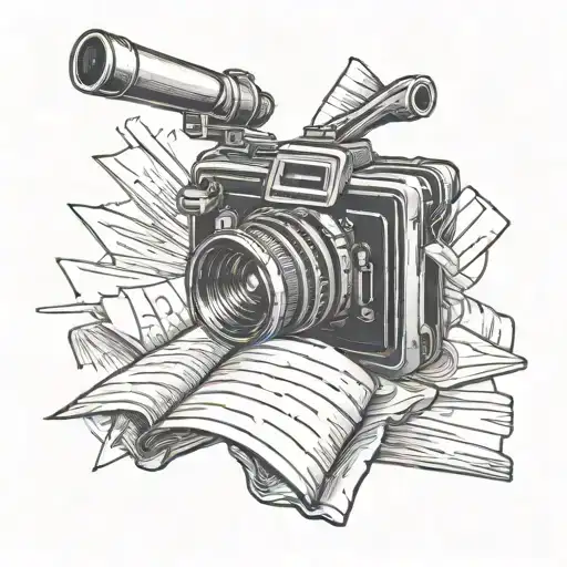 camera, cameraman, sheets, clapperboard, film roll tattoo design idea