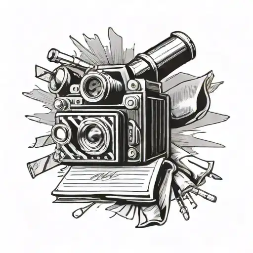 cameraman, sheets, clapperboard, film roll tattoo design idea